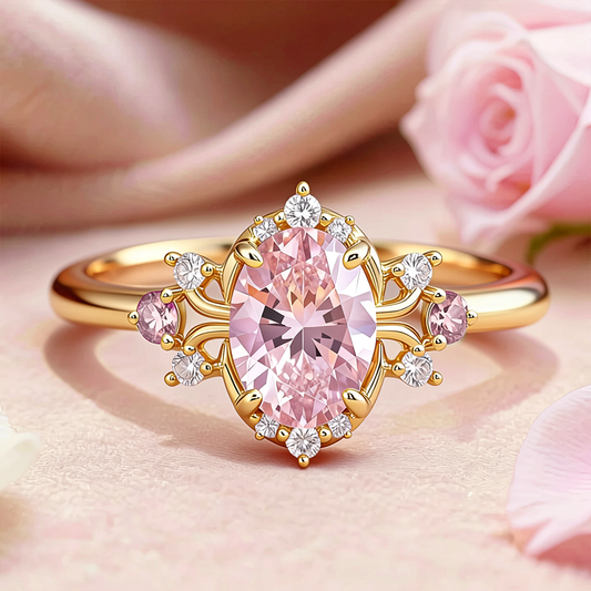 Elysia‘s Veil | Oval Vintage Pink Solitaire Ring