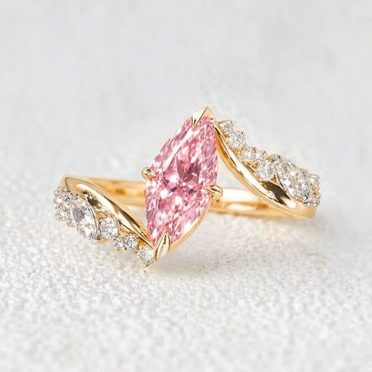 Bypass Design 3ct Marquise Cut Fancy Pink Gemstone Engagement Ring