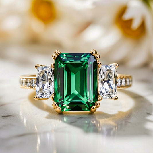 Cleo's Regal | 3CT Baguette Emerald Solitaire Statement Ring