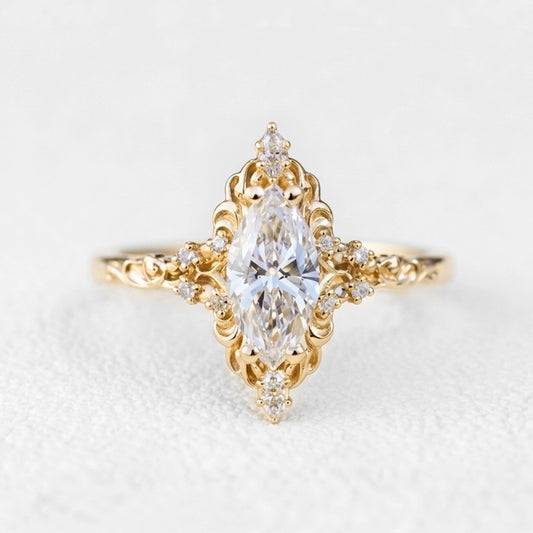 Aurora Swirl | Marquise Diamond Ring with Filigree Setting