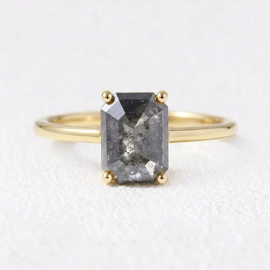 Isadora’s Step | 2CT Emerald Cut Salt & Pepper Diamond Solitaire Engagement Ring