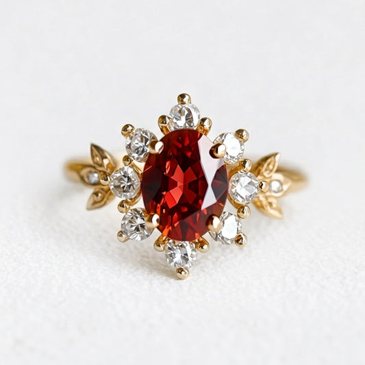 Golden Tudor Bloom | Antique Oval Garnet Engagement Ring.