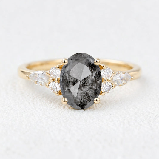 Isadora’s Guard | 1CT Vintage Oval Salt & Pepper Diamond Mixed Engagement Ring