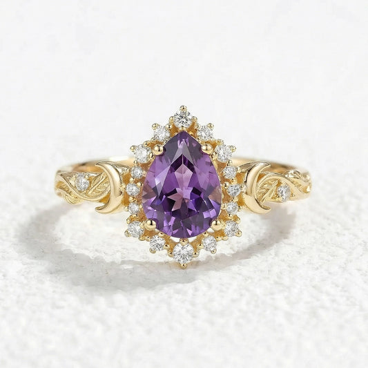 Luna’s Laurel | Purple Sapphire Halo Engagement Ring