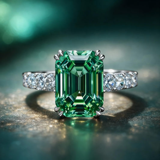 Natalia‘s Eden | 3CT Emerald-Cut Green Solitaire Ring.