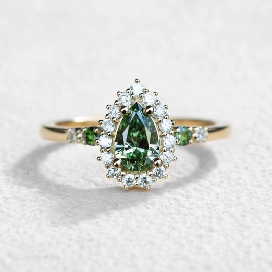 Stella's Mint | Classic Pear Cut Green Diamond Engagement Ring