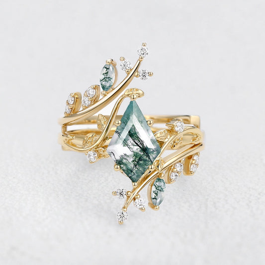 Elara’s Bower | Kite Cut Moss Agate Cage Leafy Bridal Set 2pcs