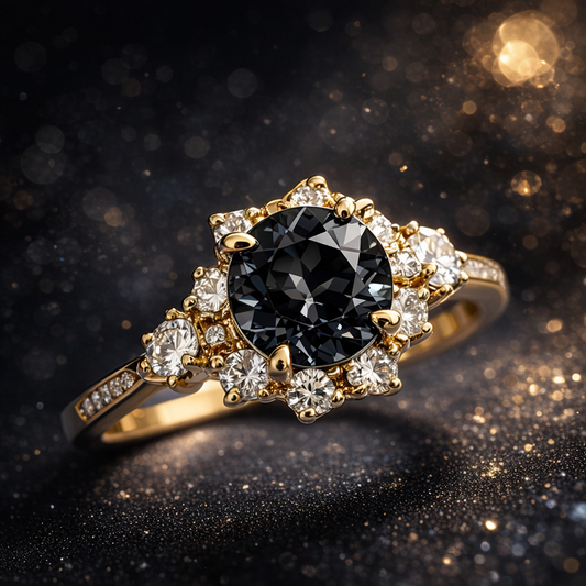 Marina‘s Midnight Nocturne| Black Diamond Halo Ring
