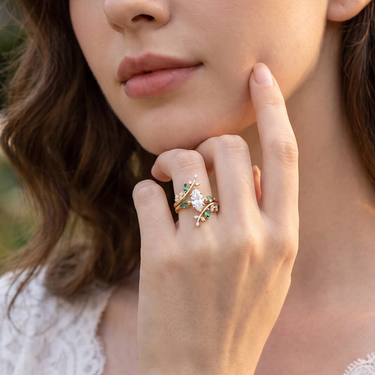 Seraphina’s Aviary | 1CT Marquise Diamond Foliage Enhangcer Bridal Duo