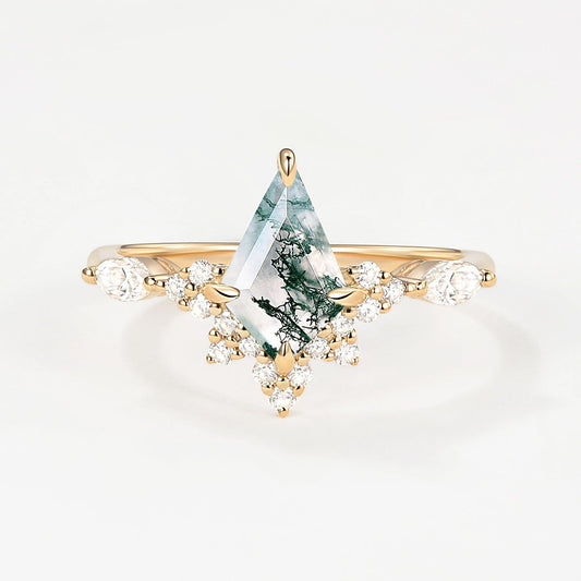 Unique Moss Agate Stacking Engagement Ring.