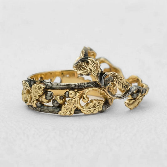 The Dark Grove | An Openwork Wide Band of Oak & Acorn.