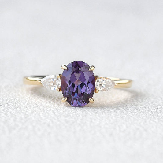 Minimalist Lab-Grown Alexandrite Solitaire Gold Ring.