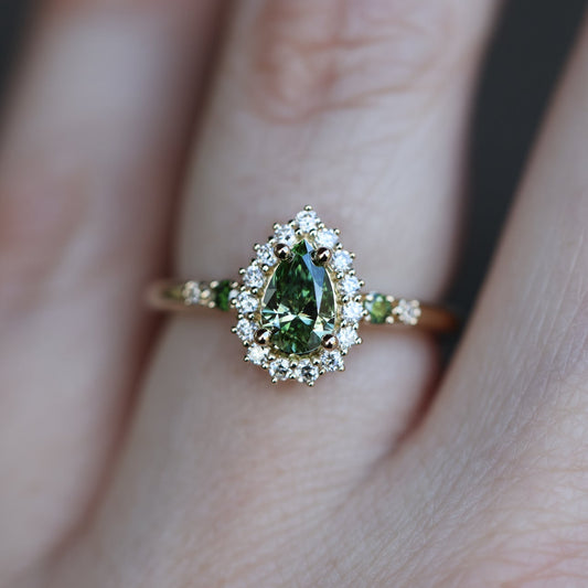 Stella's Mint | Classic Pear Cut Green Diamond Engagement Ring