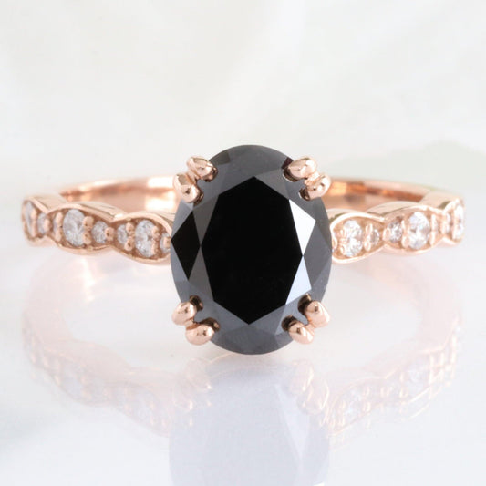 Grace’s Scallop | Oval Black Diamond Solitaire Engagement Ring.
