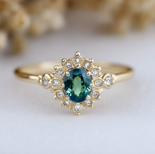 Aurelia’s Vow | Oval Blue Sapphire Halo Engagement Ring