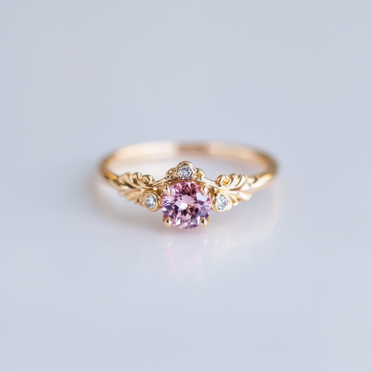 Aurelia’s Blossom | Round Rose Quartz Floral Halo Ring