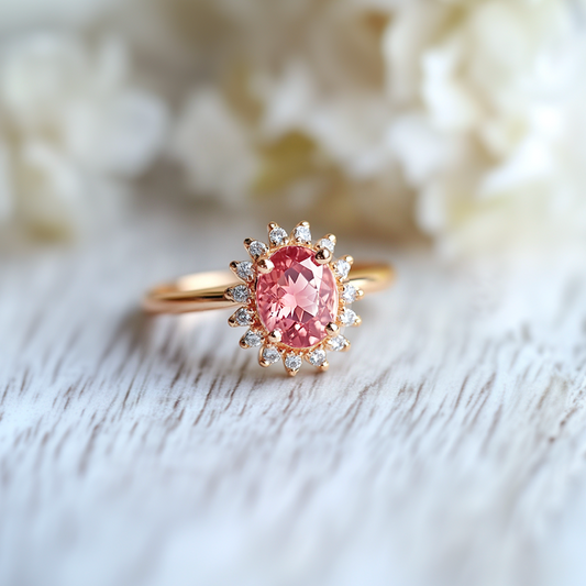 Aurora’s Blush | Oval Pink Tourmaline Halo Ring