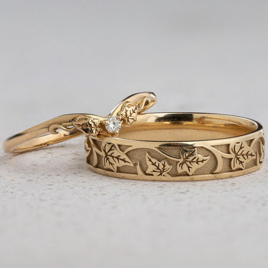 Sylvie’s Wedding Pair | His Ivy Band & Her Diamond Ring.