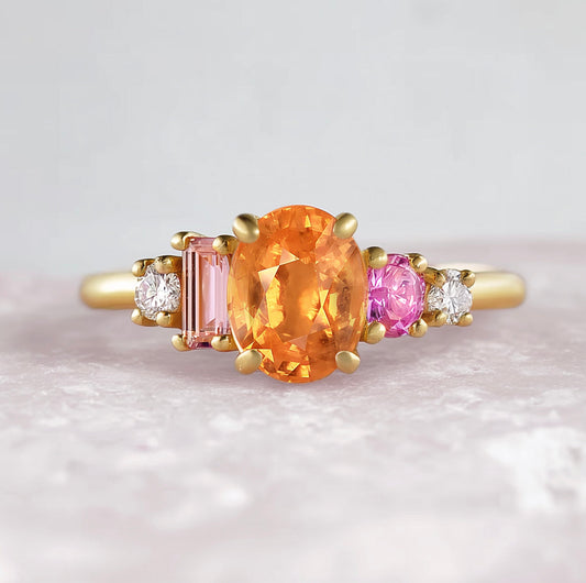 Flora’s Bouquet | Multistone Birthstone Ring – Garnet, Sapphire, Tourmaline & Moissanite