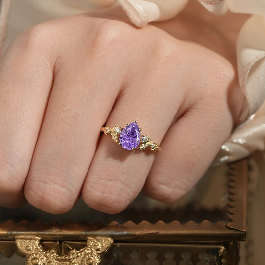 Daisy Promise|Pear Shaped Purple Sapphire Engagement Ring