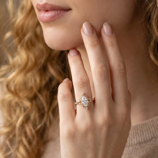 Aurora Swirl | Marquise Diamond Ring with Filigree Setting