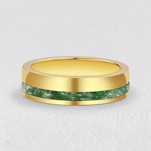 Silas’s Core | Moss Agate Minimalist Inlay Men’s Wedding Band