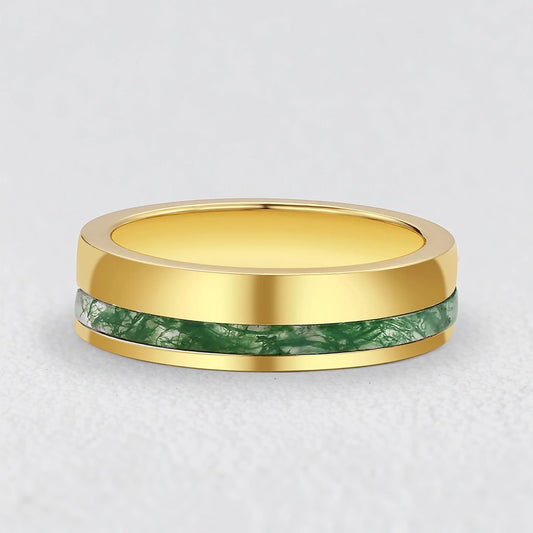 Moss Agate Minimalist Inlay Men's Wedding Band