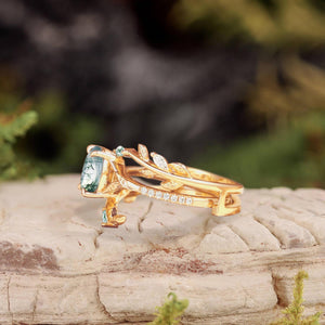 Cordelia’s Branching | Moss Agate Leafy Split Band Bridal Set 2pcs.