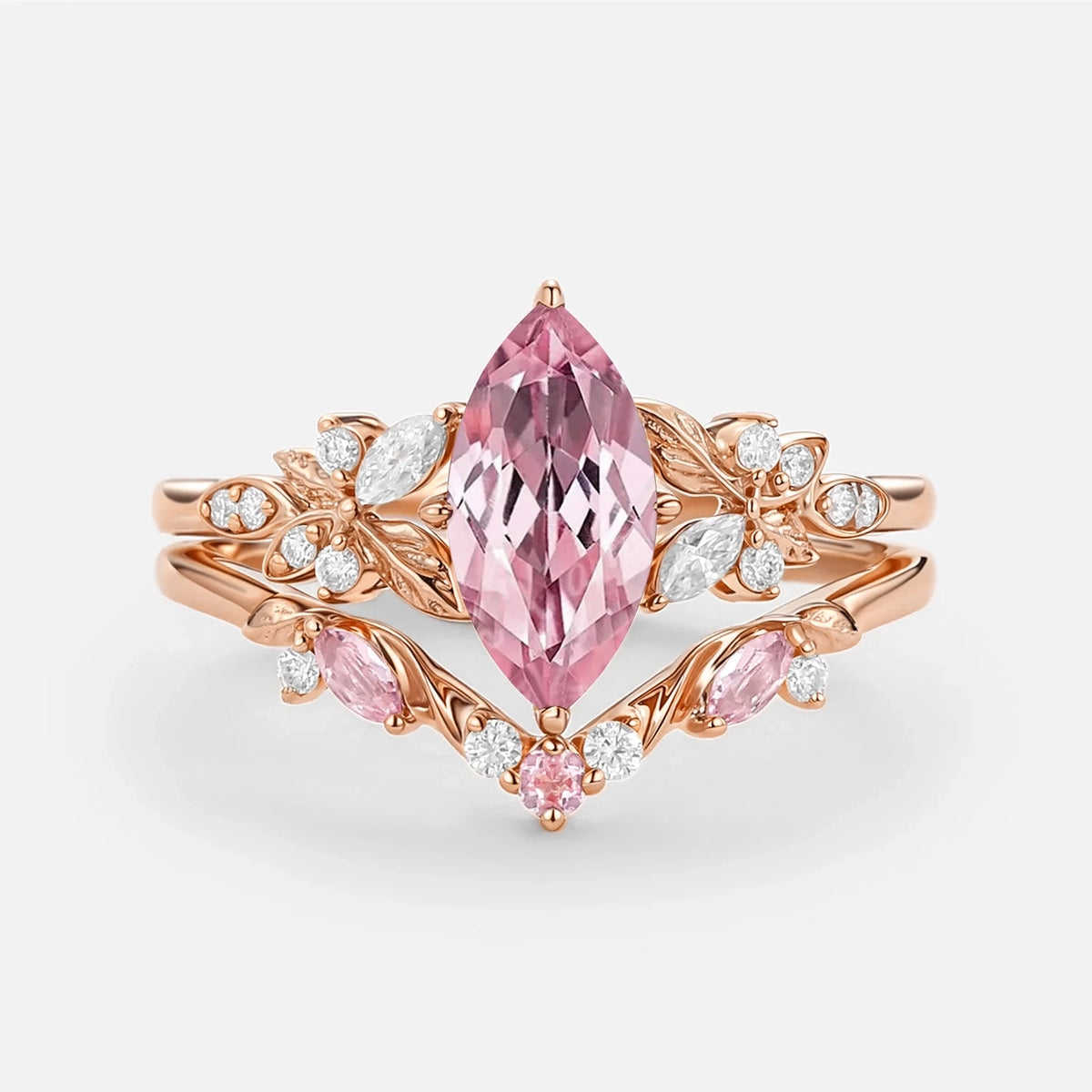 Peony's Bloom | Marquise Pink Sapphire Bridal Set 2pcs.