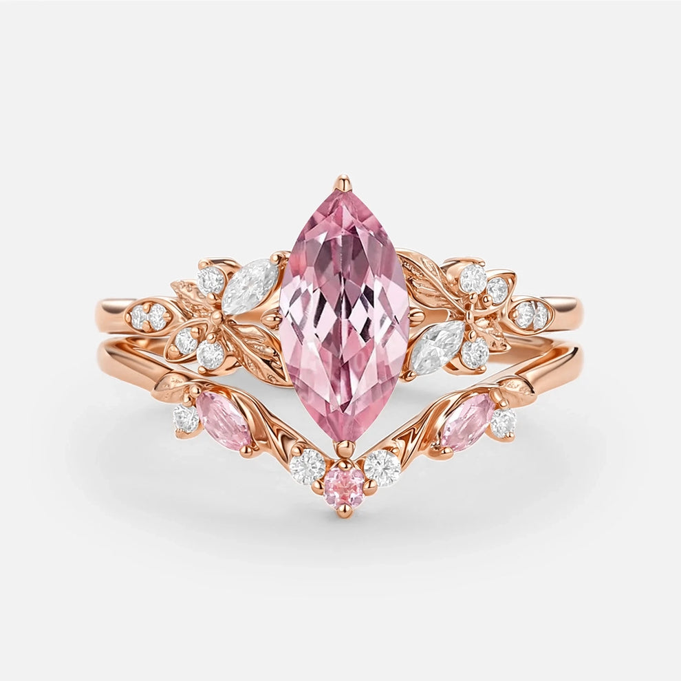 Peony's Bloom | Marquise Pink Sapphire Bridal Set 2pcs.