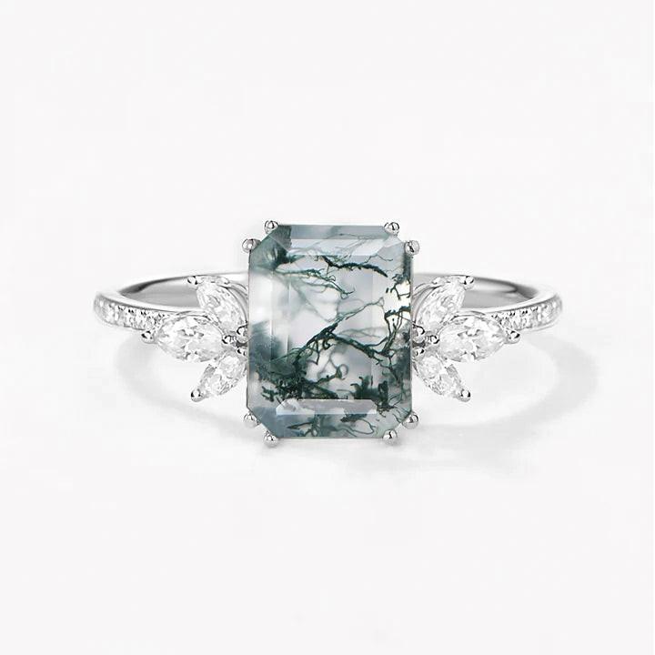 Moonlit Moss | Emerald Moss Cluster Engagement Ring.