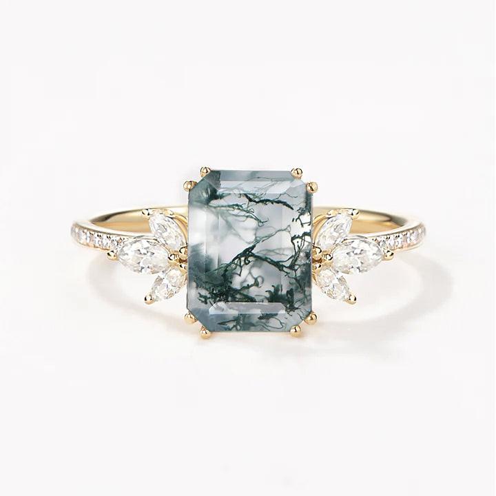 Moonlit Moss | Emerald Moss Cluster Engagement Ring.