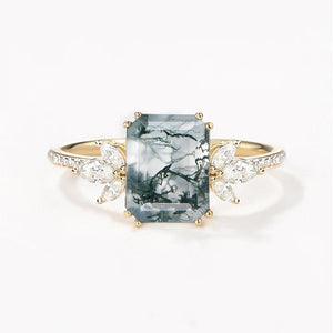 Moonlit Moss | Emerald Moss Cluster Engagement Ring.