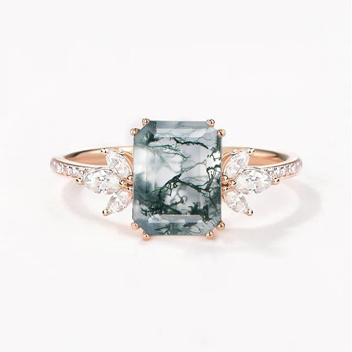 Moonlit Moss | Emerald Moss Cluster Engagement Ring.