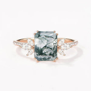 Moonlit Moss | Emerald Moss Cluster Engagement Ring.
