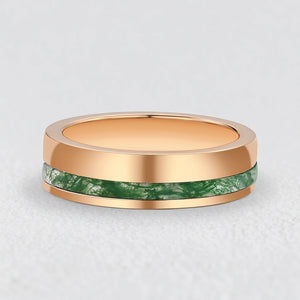 Silas’s Core | Moss Agate Minimalist Inlay Men’s Wedding Band