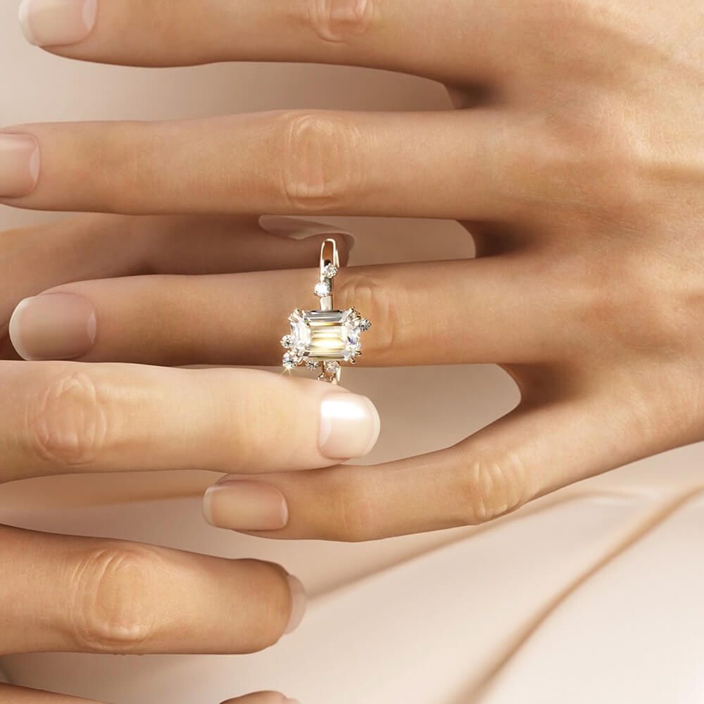 3ct Emerald Cut Vintage Style Art Diamond Engagement Ring