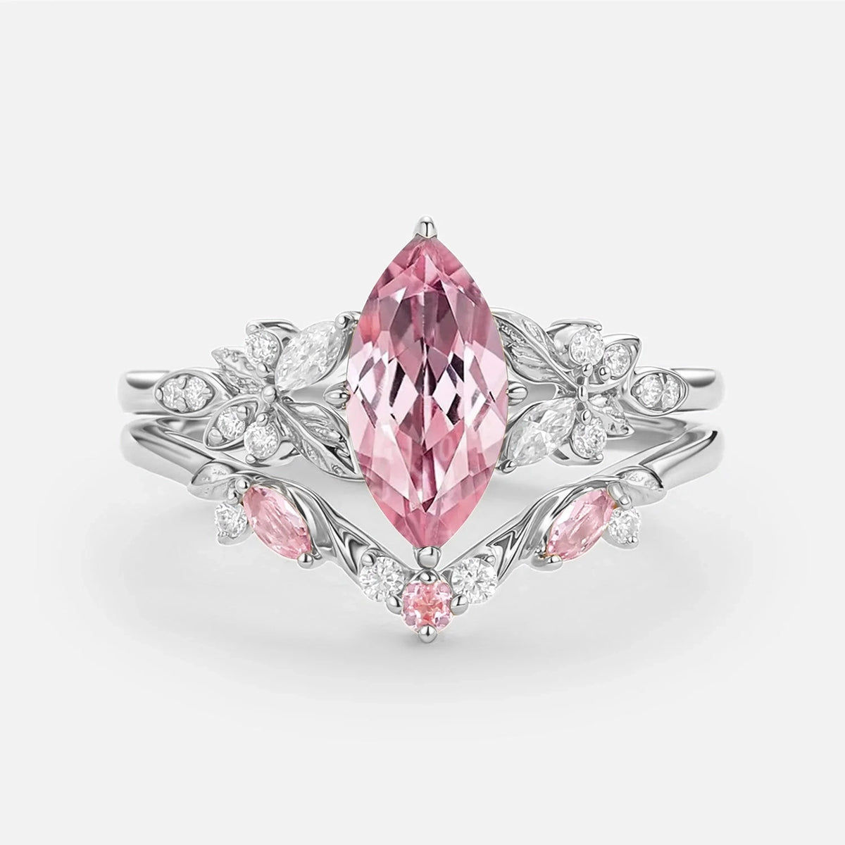 Peony's Bloom | Marquise Pink Sapphire Bridal Set 2pcs.
