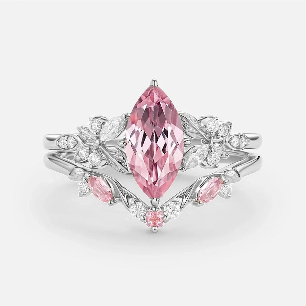 Peony's Bloom | Marquise Pink Sapphire Bridal Set 2pcs.