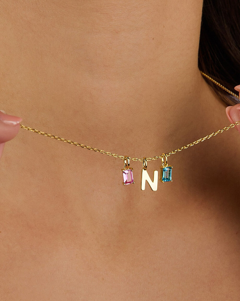 Custom Initial Birthstone Pendant Necklace Gift for for Her Birthday & New Mom