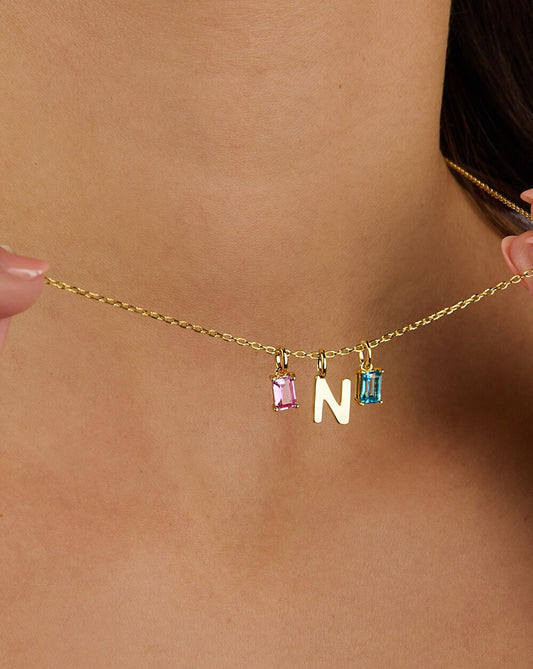 Custom Initial Birthstone Pendant Necklace Gift for for Her Birthday & New Mom