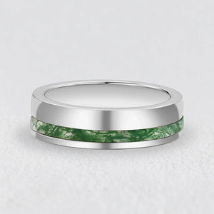 Silas’s Core | Moss Agate Minimalist Inlay Men’s Wedding Band