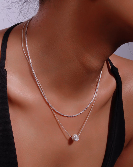 Silver Chatoyancy Ball Bead Layered Necklace