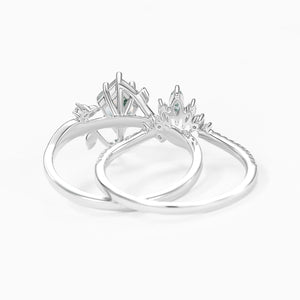 Unique Kite Cut Moss Agate Vine Bridal Ring Sets 2pcs.