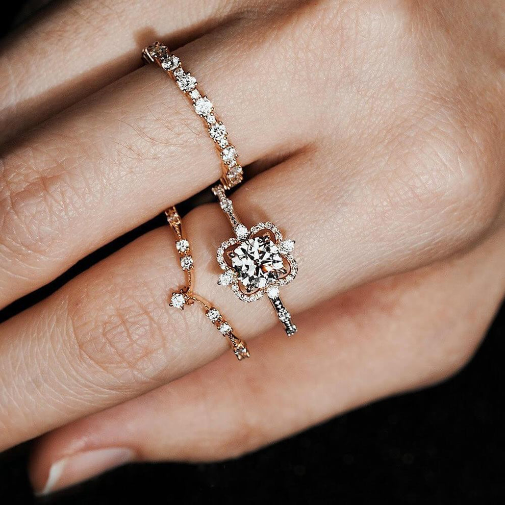 Floating Halo Design 2CT Round Cut Art Diamond Engagement Ring.