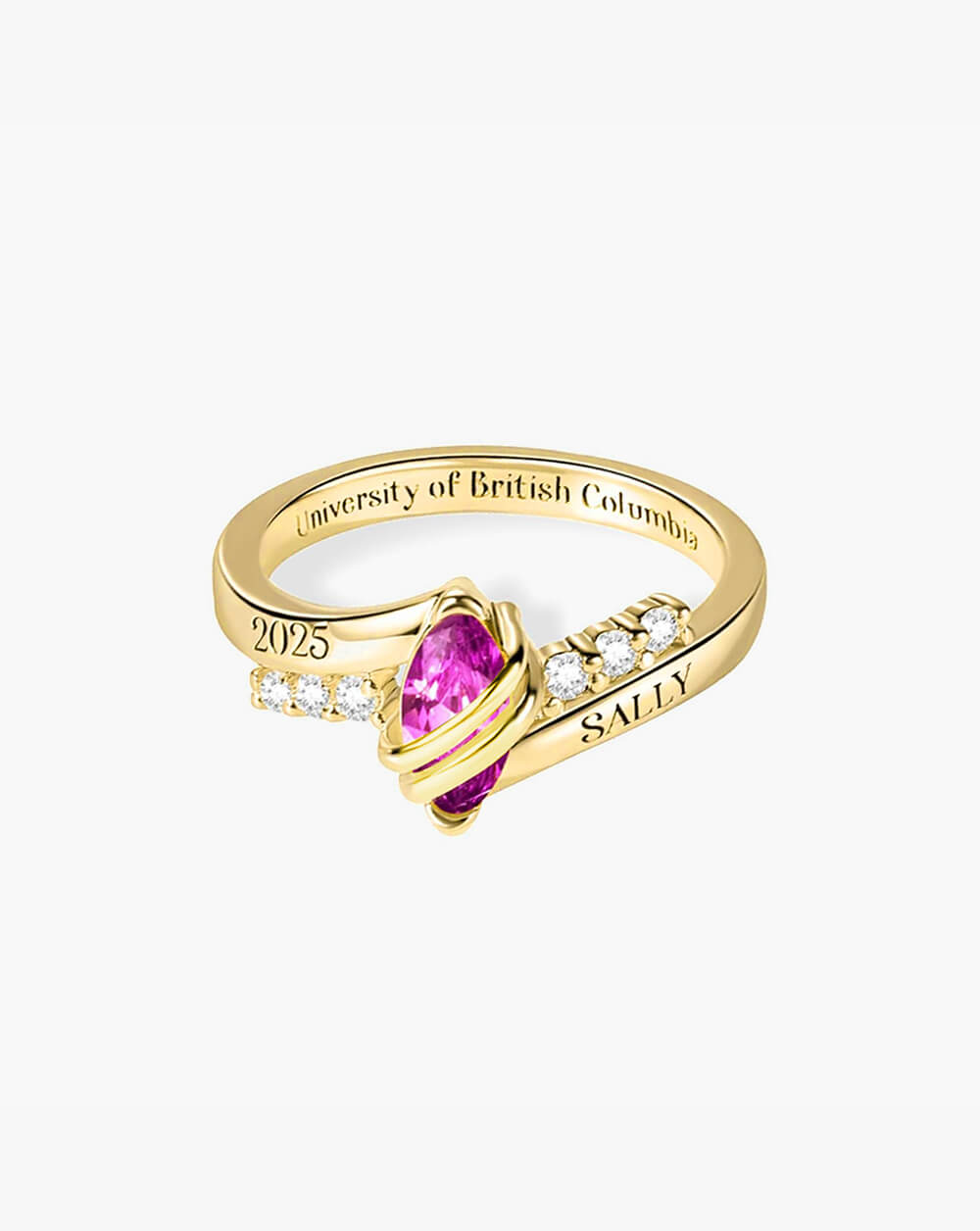 Custom Graduation Ring with Birthstone & Name – Personalized Class Ring for Her