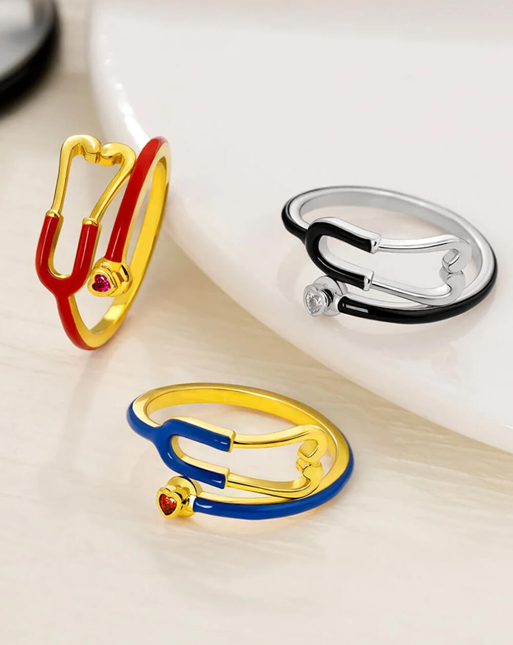 Custom Multicolor Enamel Stethoscope Birthstone Ring – Nurse & Doctor Appreciation Gift