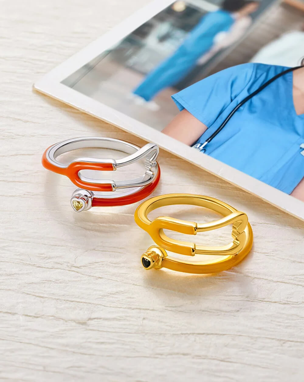Custom Multicolor Enamel Stethoscope Birthstone Ring – Nurse & Doctor Appreciation Gift