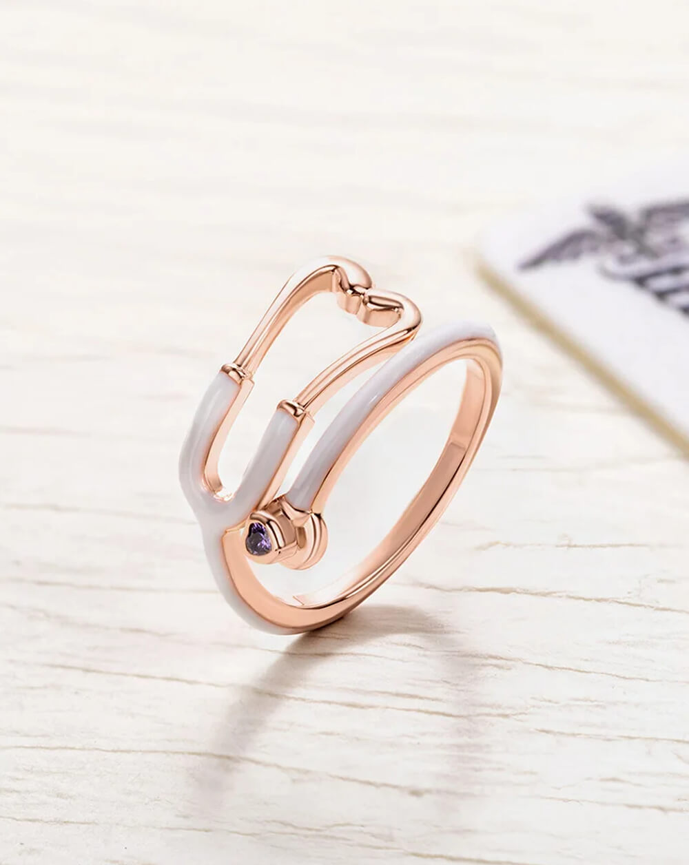 Custom Multicolor Enamel Stethoscope Birthstone Ring – Nurse & Doctor Appreciation Gift