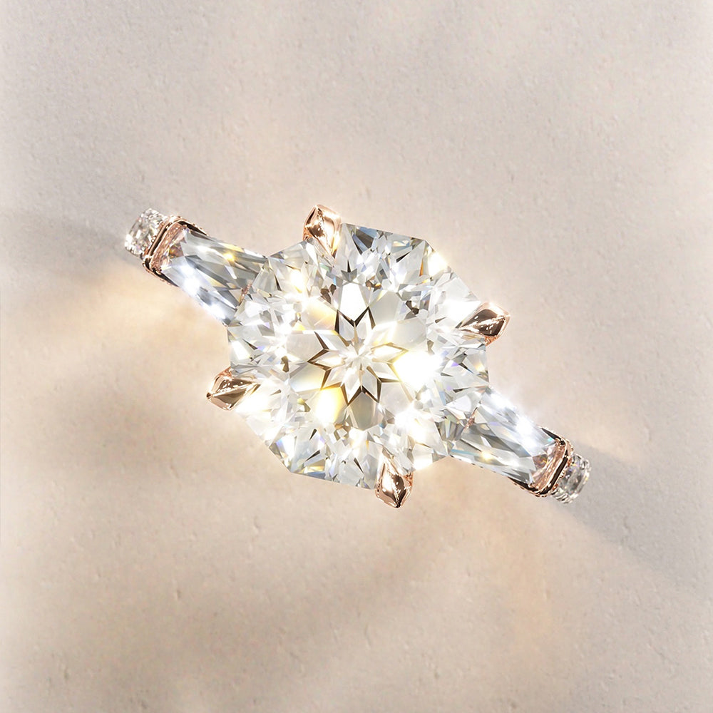 Decagon Nova Design 2ct Diamond Cut Moissanite Engagement Ring